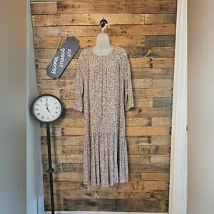 H&M Yellow Pink Green Floral Prairie Style Tiered Maxi Dress Cottagecore SIZE S